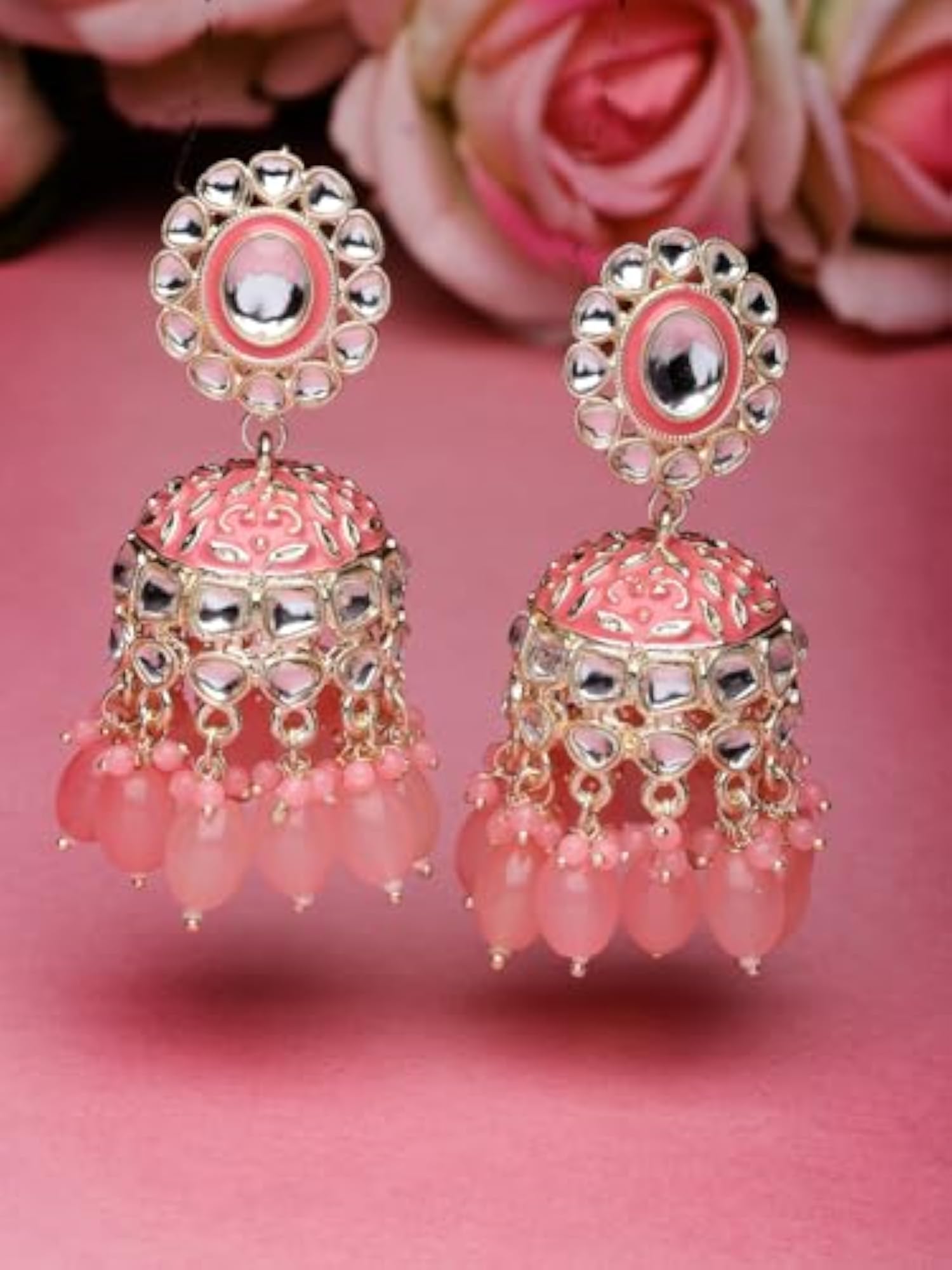 Plated Kundan With Meenakari Jhumka Earrings (E105767)